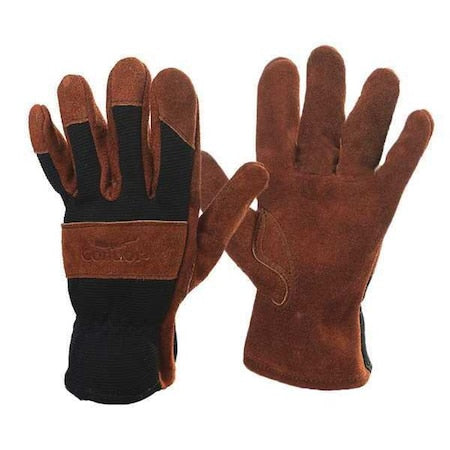 Leather Gloves, Spandex, Slip-On Cuff, Wing Thumb, Brown, M, 1 PR