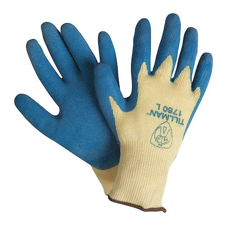 Coated Gloves, Latex, Textured, Palm, Not Rated Abrasion Level, Blue/Yellow, L 1 PR
