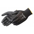 Coated Gloves, Polyurethane, Palm, Not Rated Abrasion Level, Black, S 1 PR