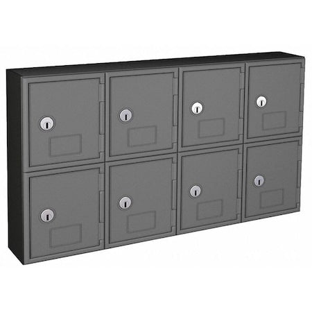 Cell Phone Locker, 24 in W, 4 in D, 13 1/2 in H, (2) Tier, (4) Wide, Gray/Black
