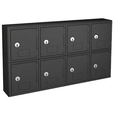 Cell Phone Locker, 24 in W, 4 in D, 13 1/2 in H, (2) Tier, (4) Wide, Black