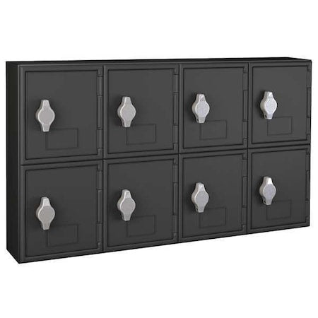 Cell Phone Locker, 24 in W, 4 in D, 13 1/2 in H, (2) Tier, (4) Wide, Black