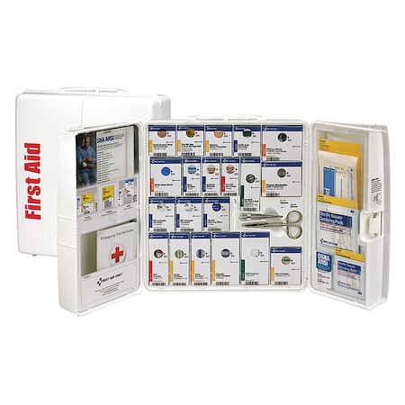 First Aid Kit and Housing, Plastic Cabinet, 203 Components, 100 People Served