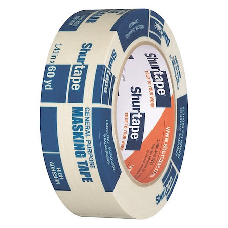 Masking Tape, 36 mm W x 55 m L, 4.6 mil Thick, Tan, Rubber Adhesive