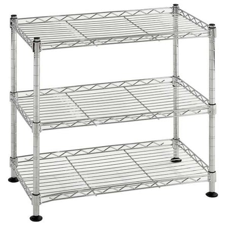 Wire Shelving Unit, 10"D x 18"W x 18"H, 3 Shelves, Chrome