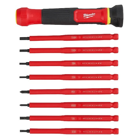 Multi-Bit Screwdriver, 6 3/4 in L, 8 pcs