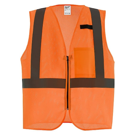 Class 2 High Visibility Orange Mesh One Pocket Safety Vest - 2X/3X (CSA)