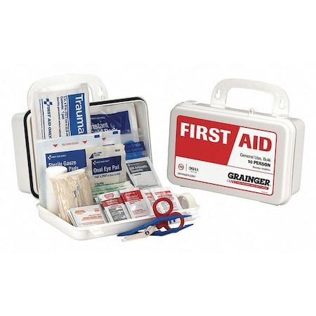 First Aid Kit, Serves 10 People, 55 Components, OSHA Compliant, Plastic Case