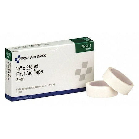 First Aid Tape, White, 1/2" Wx2-1/2 yd. L, PK2