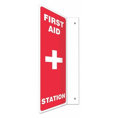 No Header, FIRST AID STATION, 4 in W x 12 in H, L-Shape Projection, PETG