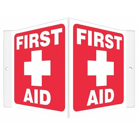 FIRST AID, 8 1/2 in W x 6 in H, V-Shape Projection, PETG, 480Y30