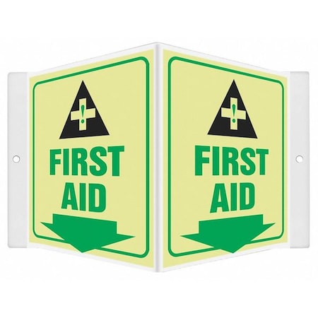 FIRST AID, 8 1/2 in W x 6 in H, V-Shape Projection, PETG, 480Y32