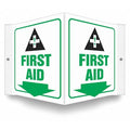 FIRST AID, 8 1/2 in W x 6 in H, V-Shape Projection, PETG, 480Y33