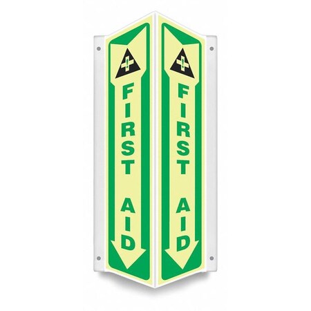 FIRST AID, 7 1/2 in W x 18 in H, V-Shape Projection, PETG, 480Y35