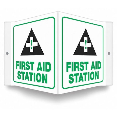 FIRST AID STATION, 8 1/2 in W x 6 in H, V-Shape Projection, PETG, 480Y37