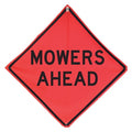 Mowing Ahead Traffic Sign, 36 in Height, 36 in Width, Polyester, PVC, Diamond, English