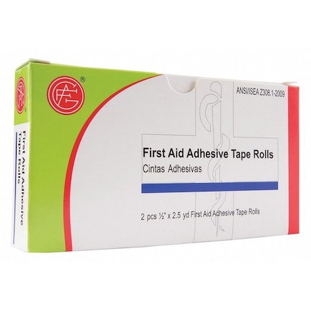 First Aid Tape, Wt, 1/2" Wx2-1/2 yd. L, PK2