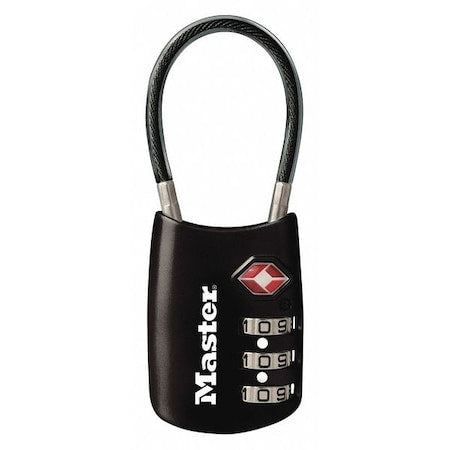 Combination Padlock, 1 2/3 in, Oval, Black