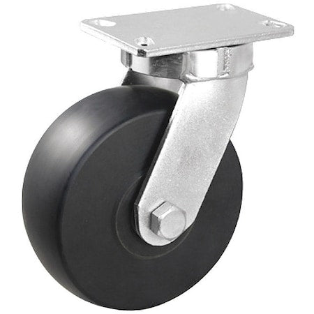 Plate Caster, 3000 lb. Ld Rating, Bk Wheel