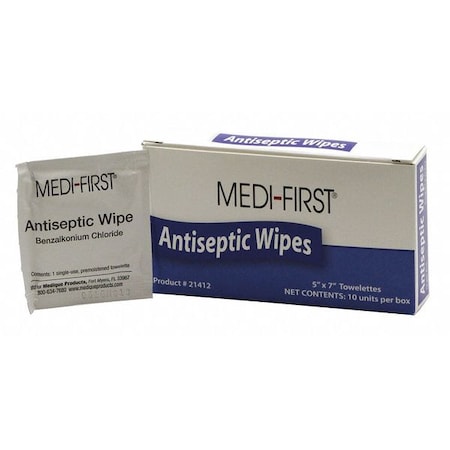 Antiseptic Wipes, Wipes, 0.500 oz., PK10