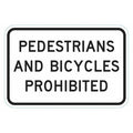 Pedestrians & Bicycles Prohibited Traffic Sign, 12 in W, 18 in H, English, Aluminum, White