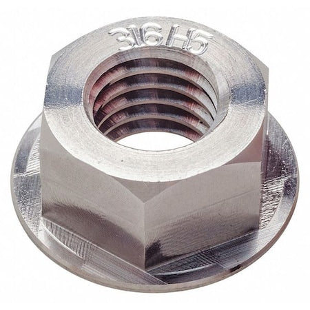 Flange Nut, 1/4"-20, 316 Stainless Steel, 316 H5, Plain, 1/2 in Hex Wd, 5/16 in Hex Ht
