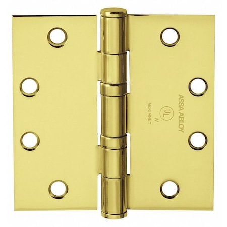 Butt Hinge, Steel, Flush Mounting, 1 7/16 in Leaf W x 3 1/2 in Leaf H, Bright Brass
