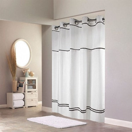 Shower Curtain, Plastic, Black, White, 71 in W, 74 in L