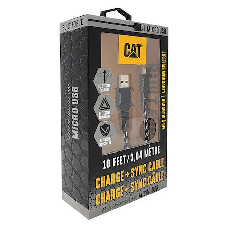USB Cable, 2.0 Specification, 10 ft. L, Blk, Connector Type: A Male to B Micro Male