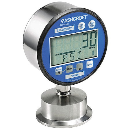 Digital Pressure Gauge, 0 to 400 psi, 3 in Dial, 1 1/2 in Tri-Clamp, Bottom Location