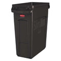 Slim Jim 16 gal Rectangular Slim-Profile Plastic Can, Brown, None, Plastic, 11 in