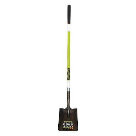 Square Point Shovel, 14 ga #2 Blade, Steel Blade, Forward Turn Step, 48 in L Safety Green