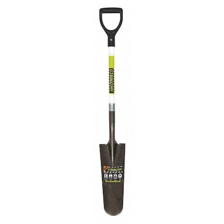 Drain Spade Shovel, 14 ga #12 Blade, Steel Blade, Forward Turn Step, 29 in L Black/Safety Green