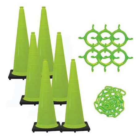 Traffic Cone Kit for Plastic Chain Barrier, Green, 14 in Length, Gloss