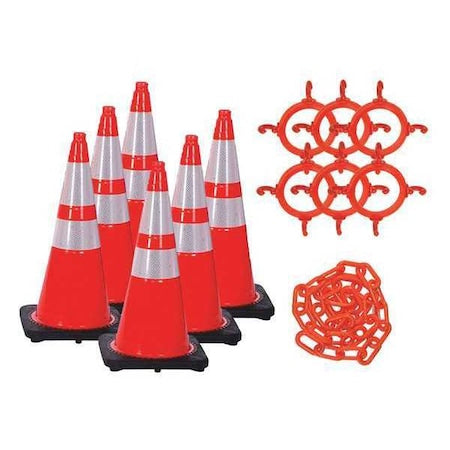 Traffic Cone Kit for Plastic Chain Barrier, Polyethylene, 28 in Height, Orange