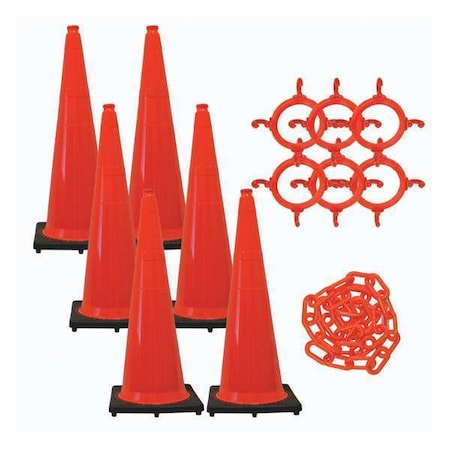 Traffic Cone Kit for Plastic Chain Barrier, Polyethylene, 36 in Height, Orange