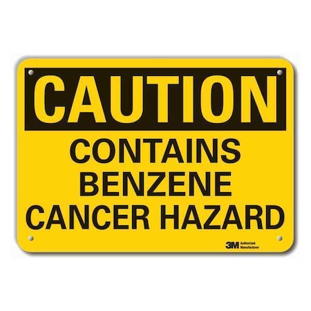 Reflective Benzene Caution Sign, 7 in H, 10 in W, Vertical Rectangle, English, LCU3-0327-RA_10x7