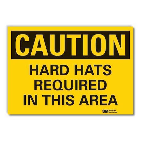 Hard Hat Caution Reflective Label, 7 in Height, 10 in Width, Reflective Sheeting, English