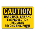 Hard Hat Caution Reflective Label, 10 in Height, 14 in Width, Reflective Sheeting, English