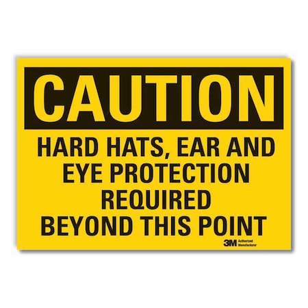 Hard Hat Caution Reflective Label, 10 in Height, 14 in Width, Reflective Sheeting, English
