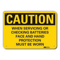 Reflective Battery Hazard Caution Sign, 7 in Height, 10 in Width, Aluminum, Vertical Rectangle