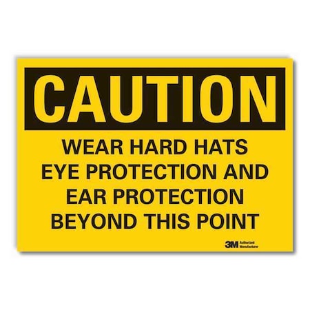 Hard Hats Caution Reflective Label, 3 1/2 in Height, 5 in Width, Reflective Sheeting, English