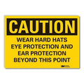 Hard Hats Caution Reflective Label, 5 in Height, 7 in Width, Reflective Sheeting, English