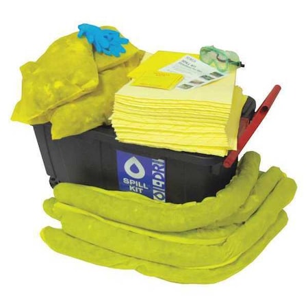 Spill Kit Refill, 30 gal Volume Absorbed per Kit, 40 gal Capacity, Mobile Tote, Yellow
