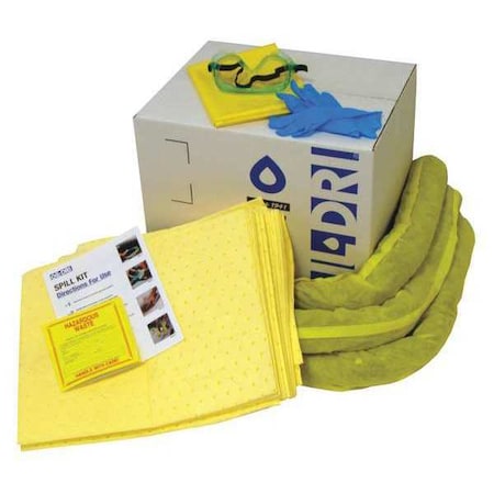 Spill Kit Refill, 10 gal Volume Absorbed per Kit, 10 gal Capacity, Box, Yellow