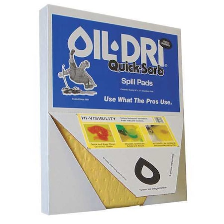 Sorbent Pad, Universal, 2 gal Vol Absorbed per Pkg, 15 in x 19 in, Yellow, Polypropylene, 20 PK
