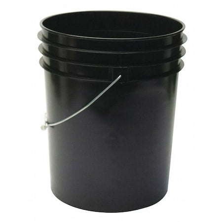 5 gal Open Head Pail, 12-3/8 in Dia, 14-3/4 in H, Black, HDPE