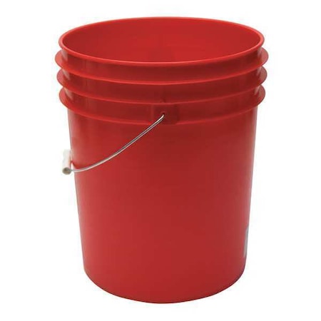 5 gal Open Head Pail, 12-3/8 in Dia, 14-3/4 in H, Red, HDPE