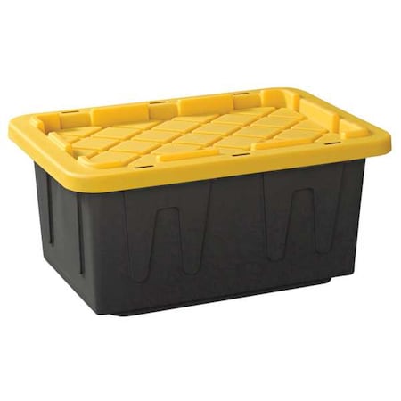 Stackable Storage Tote W/ Lid, 15 gal, 26 in L x 17-3/4 in W x 12-1/4 in H, Black, Yellow