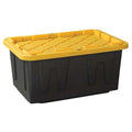 Stackable Storage Tote W/ Lid, 27 gal, 30-3/4 in L x 20-1/2 in W x 14-3/8 in H, Black, Yellow